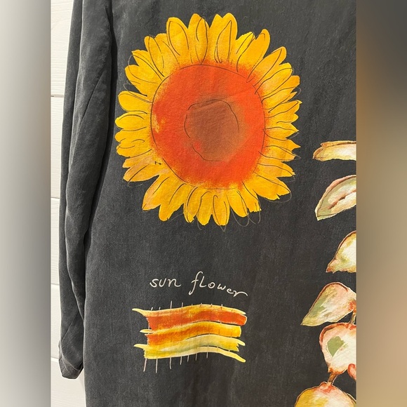 💛 SIMON CHANG - Sunflower Print Jacket with Shoulder Pads - Size 8 - Picture 7 of 8